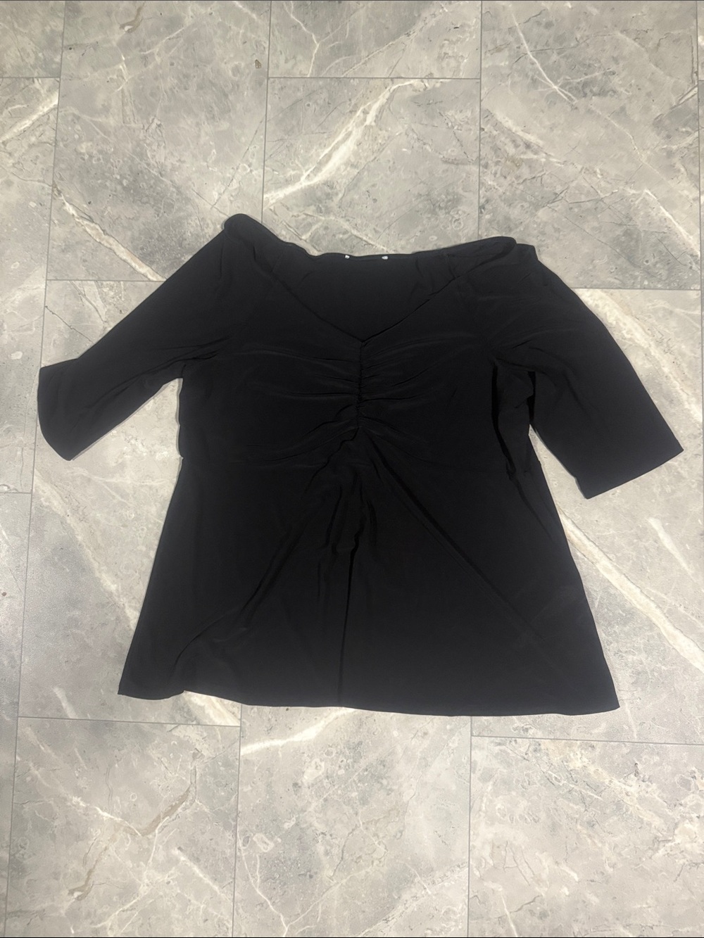 Black Ruched V-Neck Women's Top